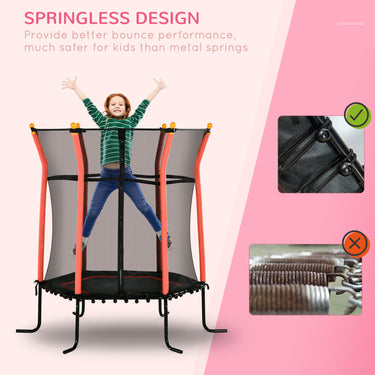 Soozier 63" Kids Trampoline Indoor with Enclosure Net Elastic Thick Padded Pole Gift for Ages 3-10 Years Old Red