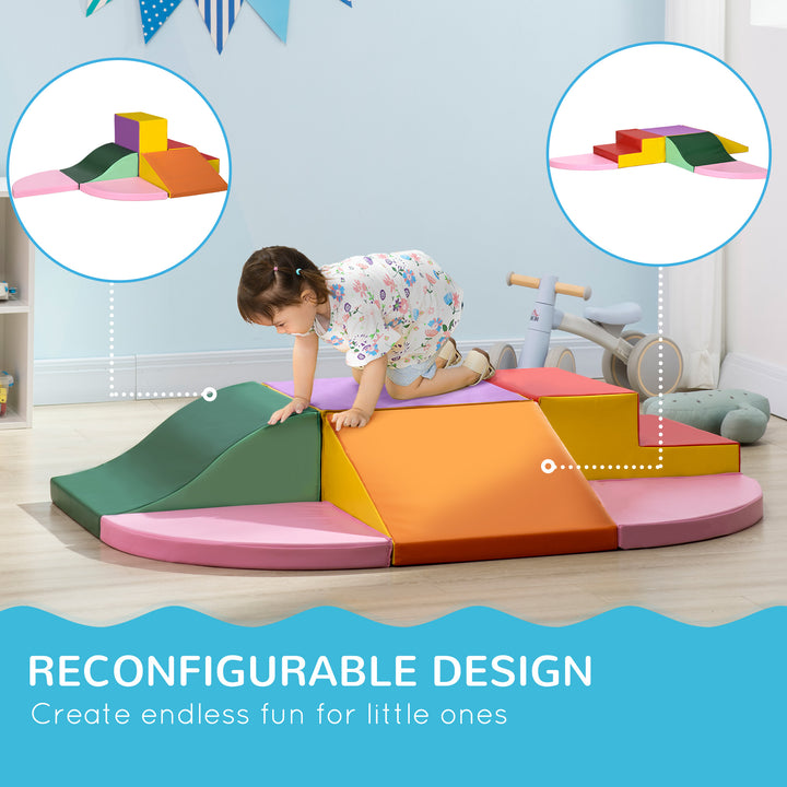 Qaba 6-Piece Soft Play for 12-36 Months Toddlers to Climb, Crawl, Slide, Blue, Green