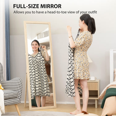 HOMCOM 64" x 21" Full Length Mirror, Standing, Wall-Mounted or Leaning Against Wall, for Bedroom, Living Room, Beige
