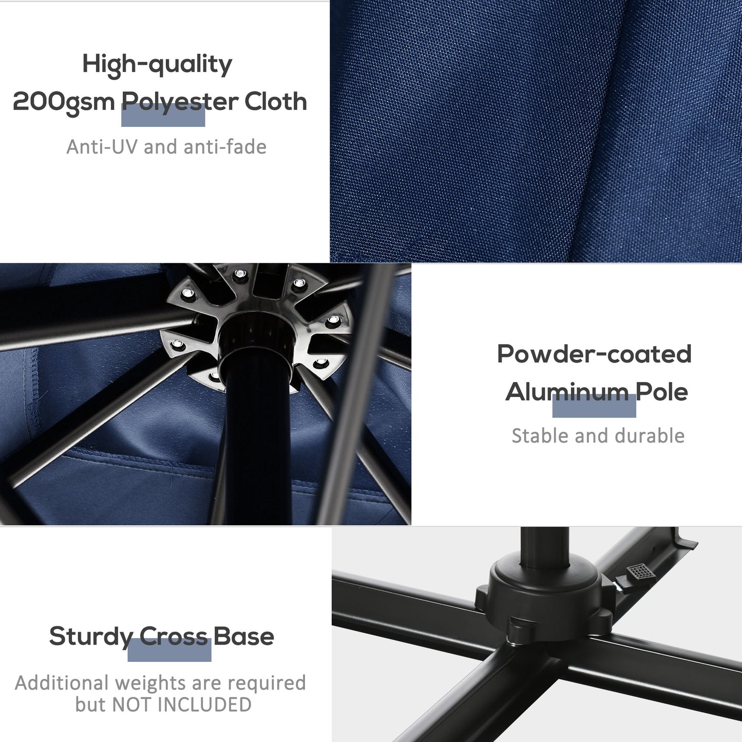 Outsunny 8' x 8' Square Patio Hanging Offset Umbrella with 360Â° Rotation, Aluminum Outdoor Cantilever Parasol with Crank & Tilt, Sun Canopy Shelter with Cross Base, Dark Blue