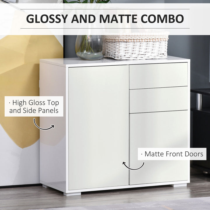 HOMCOM High Gloss Buffet Sideboard with 2 Drawers, 2 Doors and Adjustable Shelf, Kitchen Storage Cabinet with Push Open Design, White