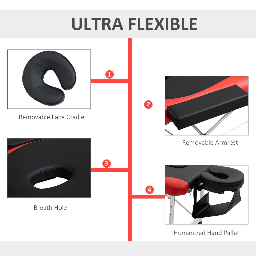 HOMCOM 85" 3 Section Foldable Massage Table Professional Salon SPA Facial Couch Bed (Black/Orange)