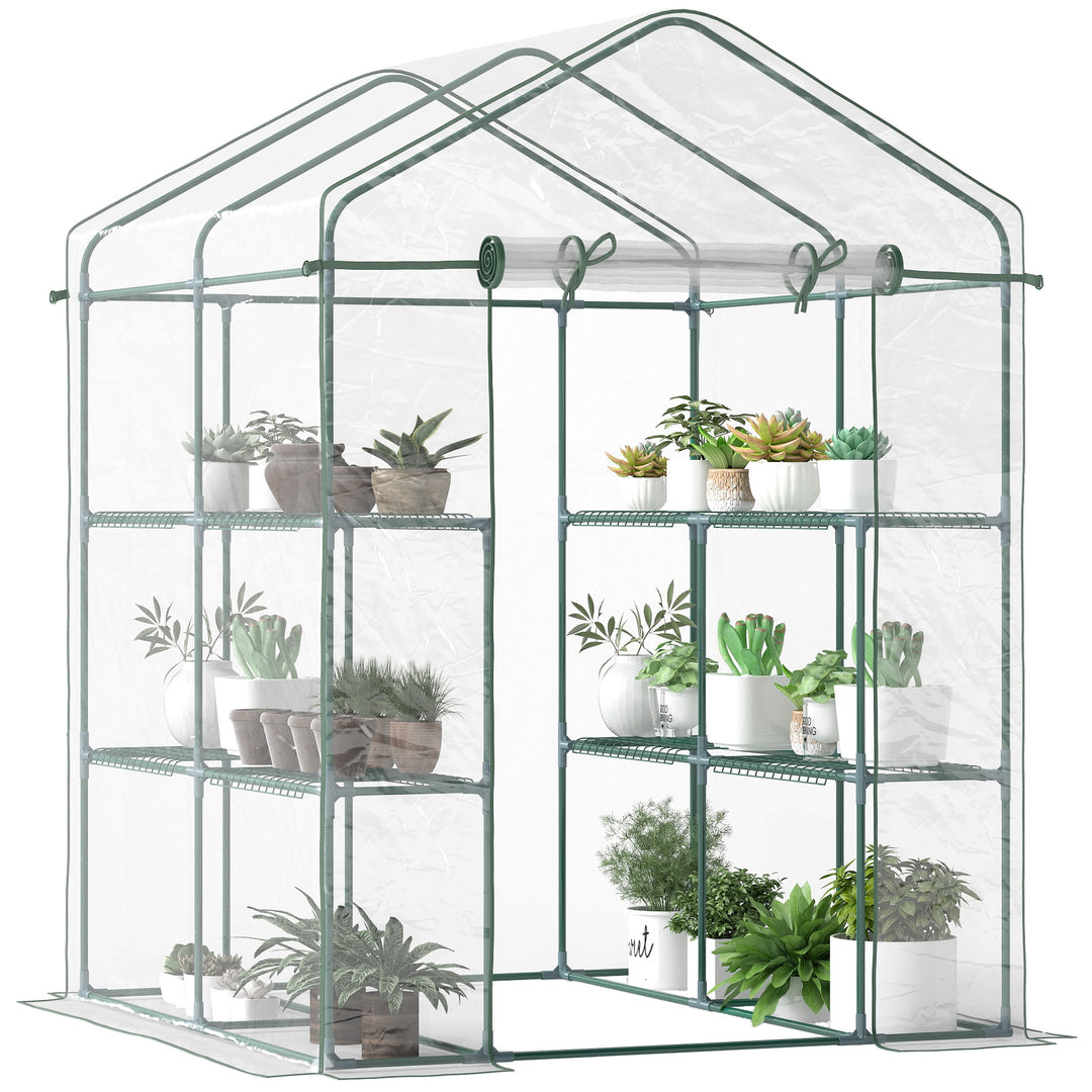 Outsunny 56" x 56" x 77" Walk-in Plant Greenhouse Portable Garden Flower Seed Warm House 8 Shelves Outdoor Plant Growth Hot House PVC Cover Transparent