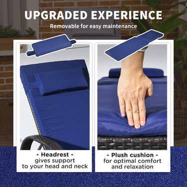 Outsunny Outdoor Lounger, Deck Lounge Chair with Headrest, 5-Level Adjustable, Backrest, Wheels, Deep Coffee and Navy Blue