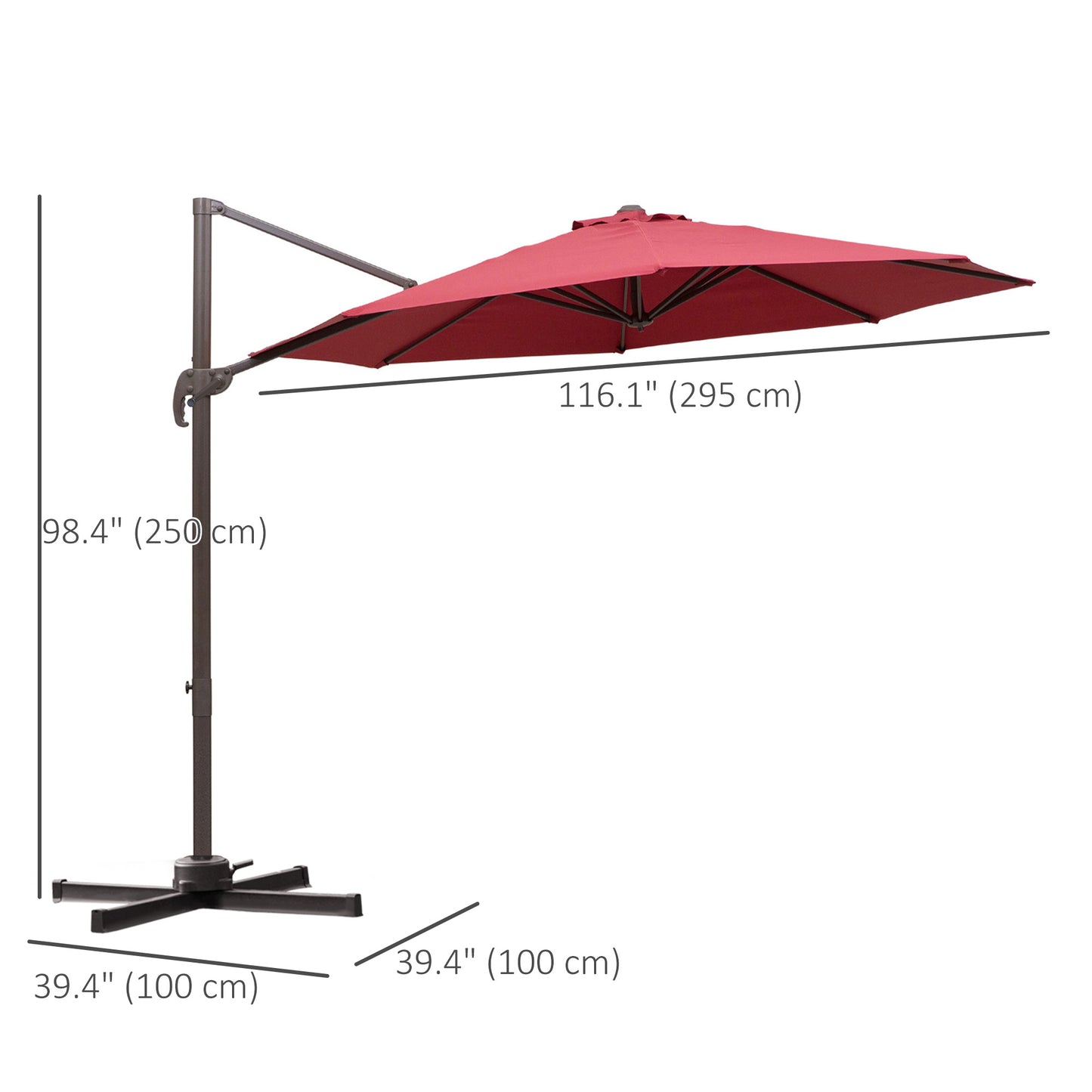 Outsunny 10ft Cantilever Patio Umbrella with 360Â° Rotation, Crank & Cross Base for Garden Deck Pool Backyard, Wine Red