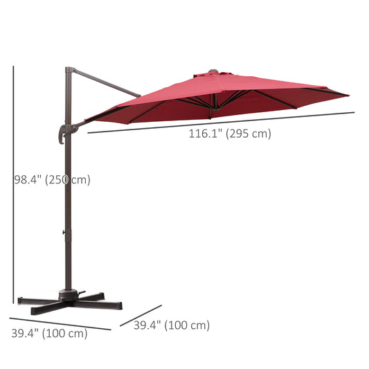 Outsunny 10ft Cantilever Patio Umbrella with 360Â° Rotation, Crank & Cross Base for Garden Deck Pool Backyard, Wine Red