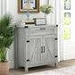 HOMCOM Farmhouse Kitchen Storage Cabinet, Sideboard Buffet Cabinet with 2 Rustic Barn Doors and Drawer, Oak