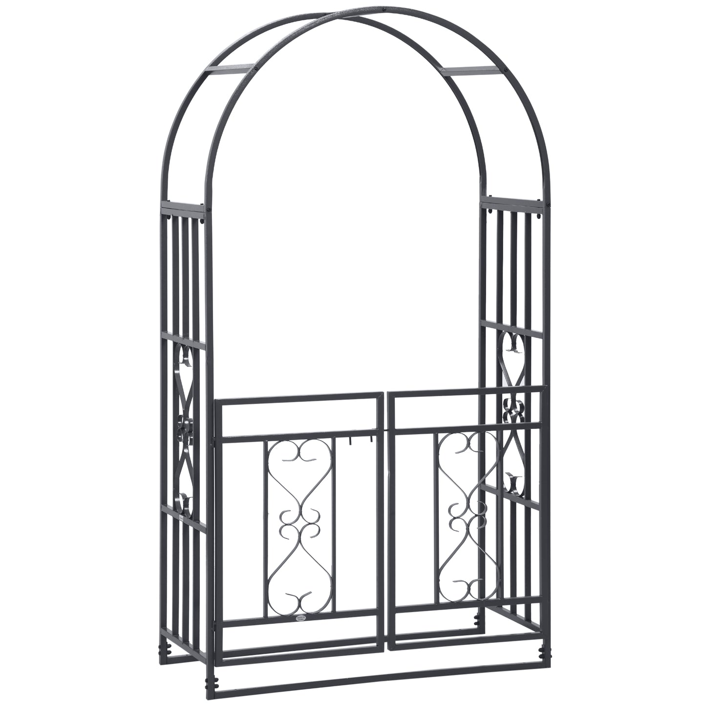 Outsunny 6.7 FT Steel Garden Arch with Gate Outdoor Courtyard Arbor for Climbing Vine Plants Lawn Backyard Decoration Dark Grey
