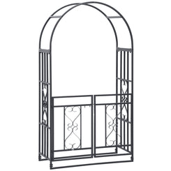 Outsunny 6.7 FT Steel Garden Arch with Gate Outdoor Courtyard Arbor for Climbing Vine Plants Lawn Backyard Decoration Dark Grey