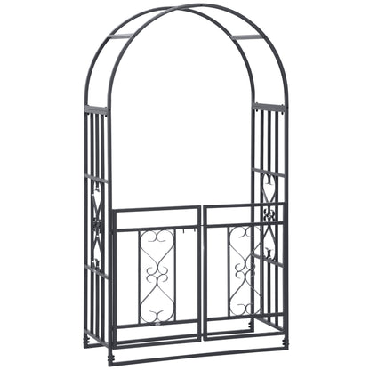 Outsunny 6.7 FT Steel Garden Arch with Gate Outdoor Courtyard Arbor for Climbing Vine Plants Lawn Backyard Decoration Dark Grey