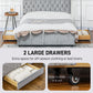 HOMCOM Full Bed Frame with Headboard, Double Bed Frame with 2 Drawers, No Box Spring Needed, Easy Assembly, Light Grey