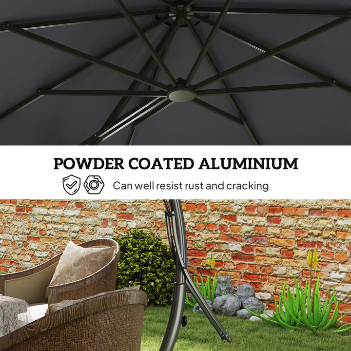 Outsunny 11FT Patio Umbrella, Cantilever Umbrella with 8 Ribs, 360° Rotation, Easy Adjustment for Garden, Deck, UPF 50+, Grey