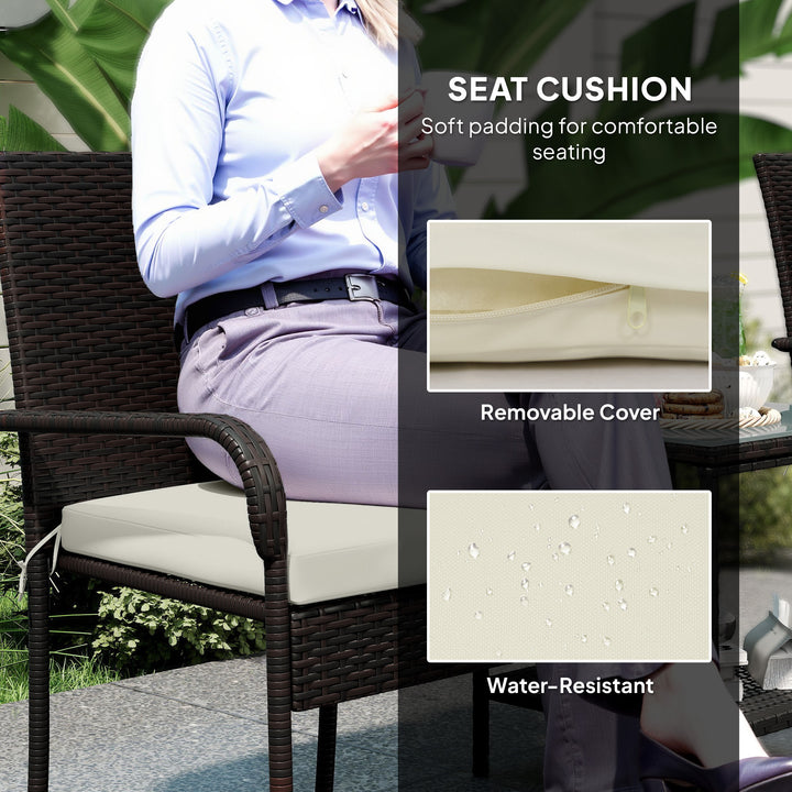 Outsunny 3 Piece Wicker Patio Furniture Set with Stackable Chairs, Washable Cushion, Tempered Glass Top, for Backyard, Brown
