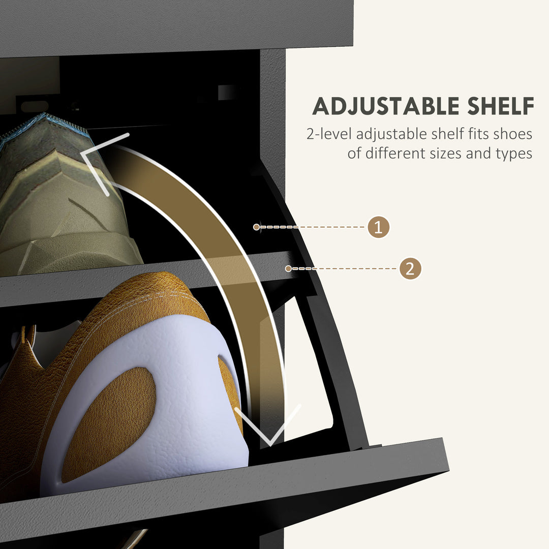 HOMCOM Narrow Shoe Storage with 2 Flip Drawers and Adjustable Shelves Shoe Cabinet Organizer for 12 Pairs of Shoes, White