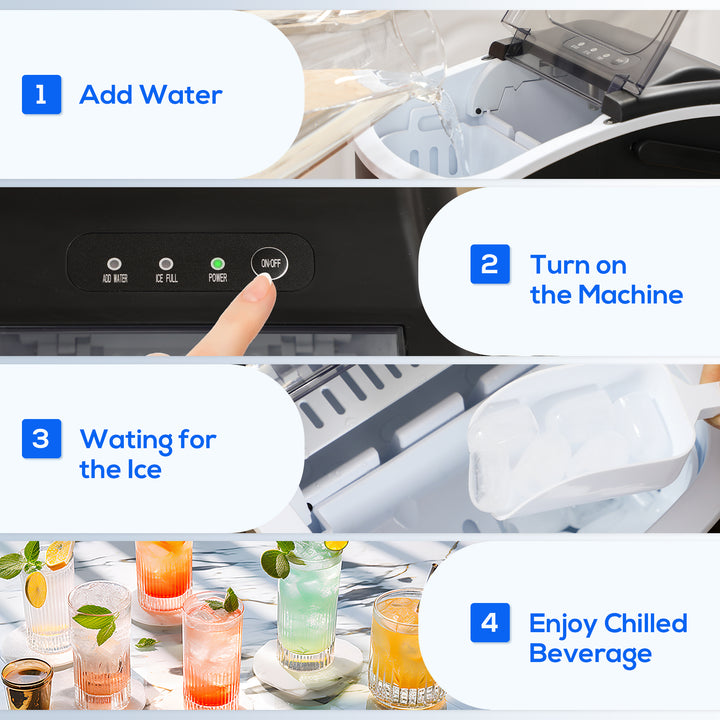 HOMCOM Portable Ice Maker Countertop with Handle, Self Cleaning Ice Maker Machine with Scoop and Basket, 26lbs/24Hrs, Black