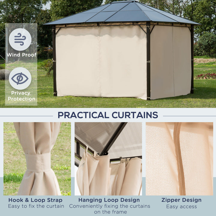 Outsunny 10' x 12' Outdoor Hardtop Gazebo with Polycarbonate Panel Roof, Garden Deluxe Pavilion Canopy BBQ Sunshade Shelter with Removable Curtains