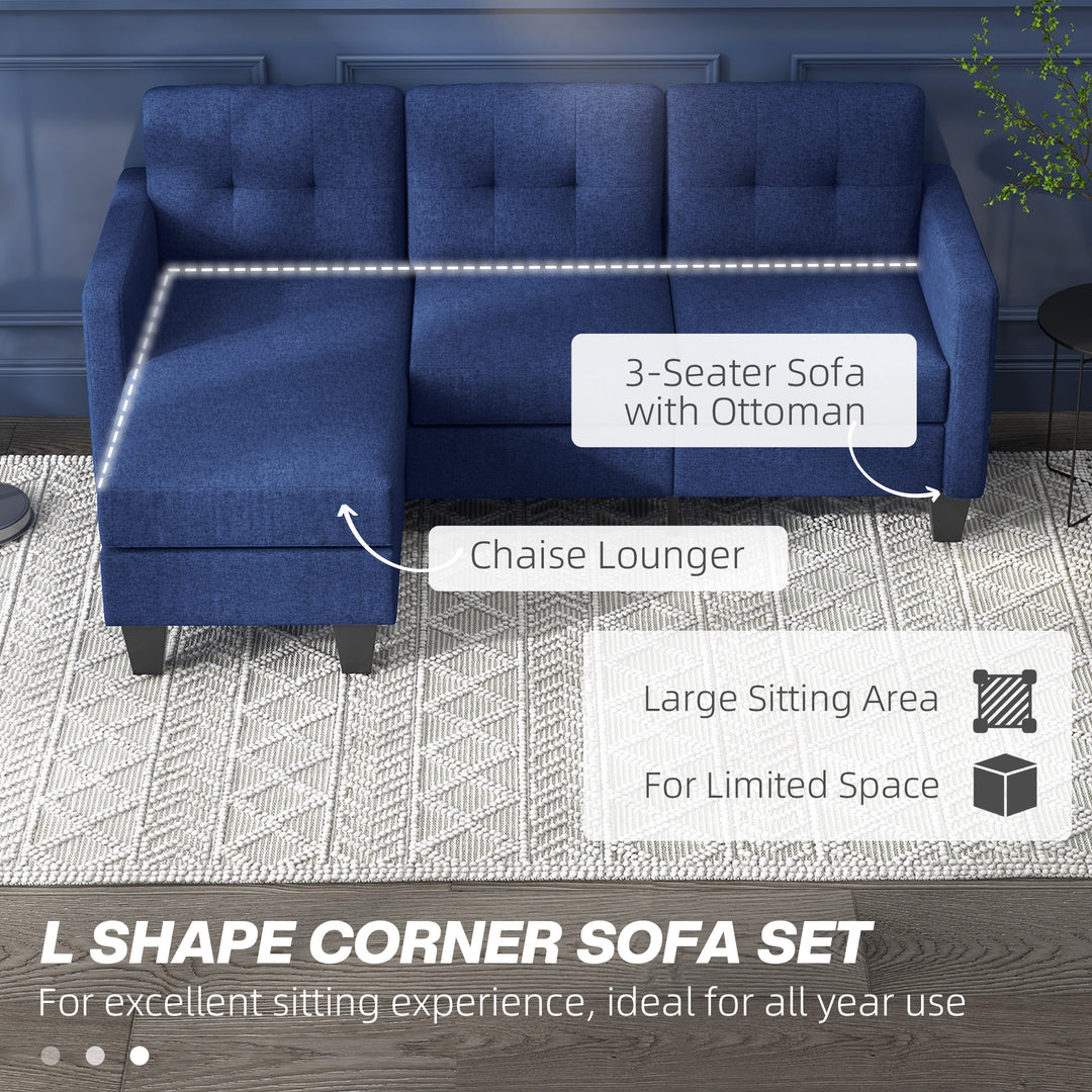 HOMCOM L-shaped Sofa, 3 Seater Couch with Ottoman, Corner Sofa with Thick Padded Cushion and Wood Legs, Dark Grey