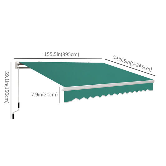 Outsunny 13' x 8' Manual Retractable Patio Awning Sun Shade Outdoor Deck Window Door Canopy Shelter Aluminum Frame Dark Green