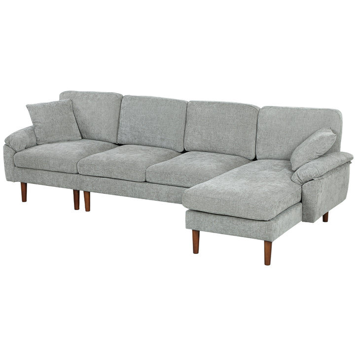 HOMCOM L-Shape Sofa, Modern Sectional Couch with Changeable Chaise Lounge, Pillows and Wooden Legs for Living Room, Grey