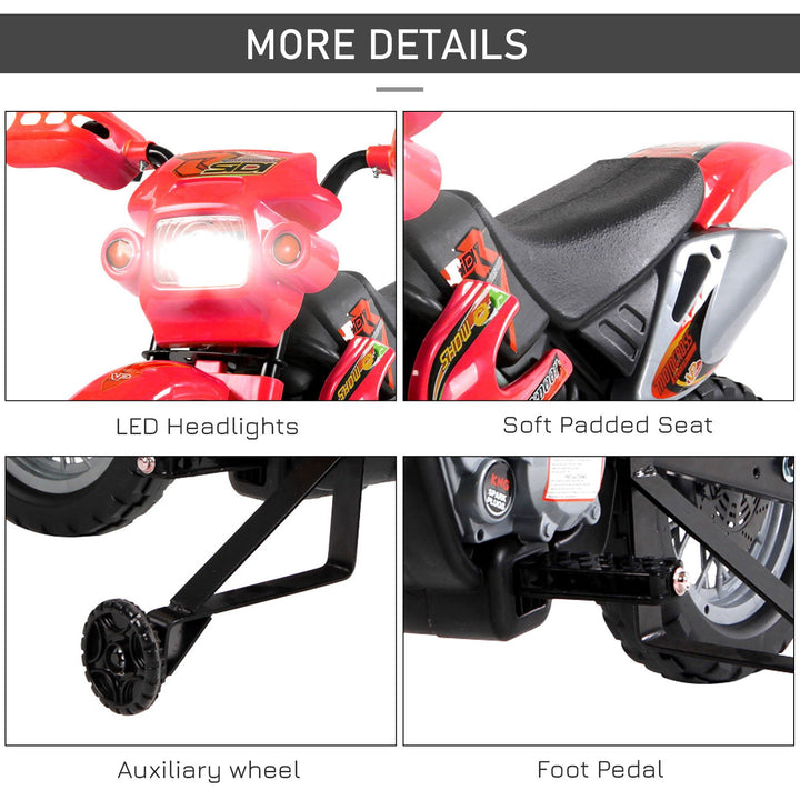 Aosom 6V Kid Electric Ride On Motorcycle Powered Dirt Bike Battery Scooter For 3-6 Year Old Kids Toddlers W/ Training Wheels Red