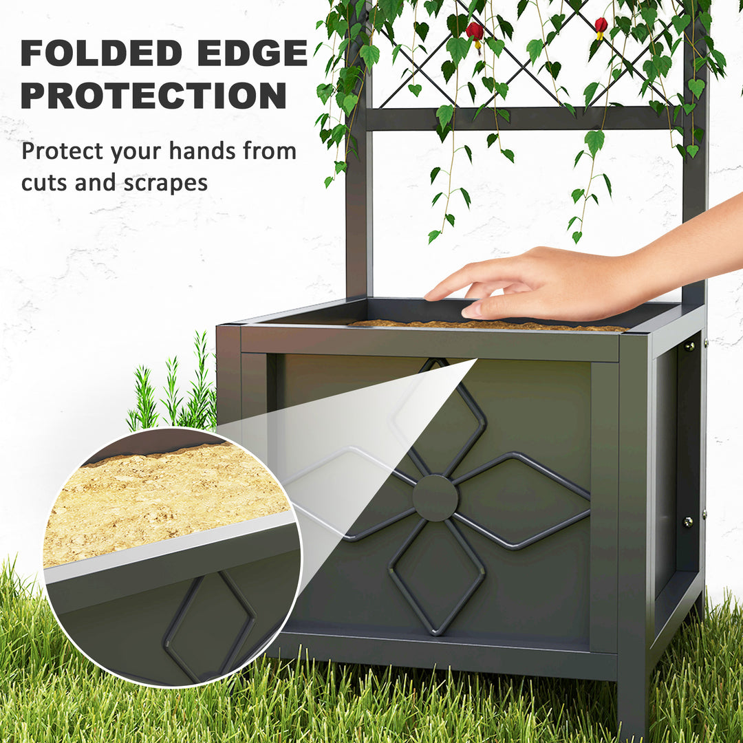 Outsunny Galvanized Raised Garden Bed with Trellis, Metal Planter Box with Drainage Holes for Climbing Plants, Vegetable, Vines