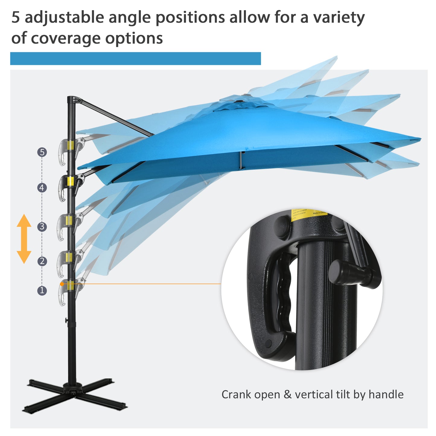 Outsunny 8' x 8' Square Patio Hanging Offset Umbrella with 360Â° Rotation, Aluminum Outdoor Cantilever Parasol with Crank & Tilt, Sun Canopy Shelter with Cross Base, Dark Blue