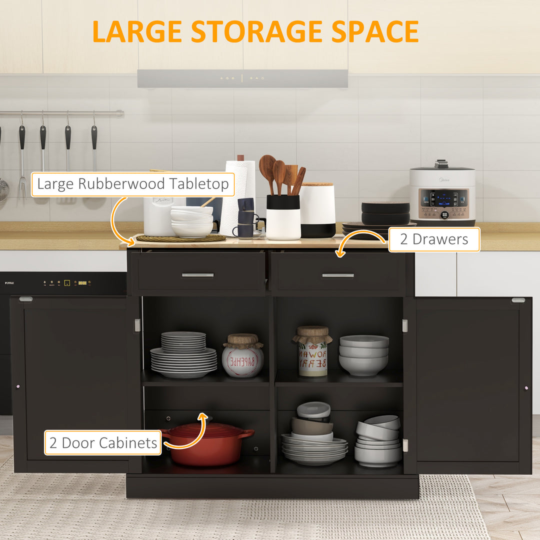 HOMCOM Rolling Kitchen Island with Drop Leaf Wood Breakfast Bar, Farmhouse Kitchen Cart with 2 Drawers, Adjustable Shelves for Dining Room (White)