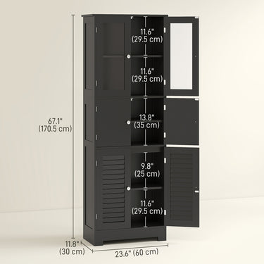 HOMCOM Freestanding Bathroom Cabinet with Glass/Louvred Doors, Tall Bathroom Cabinet for Kitchen, Study, Living Room, Black