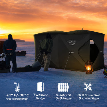 Outsunny 5-8 Person Pop-up Ice Fishing Shelter, Portable Ice Fishing Tent, Black