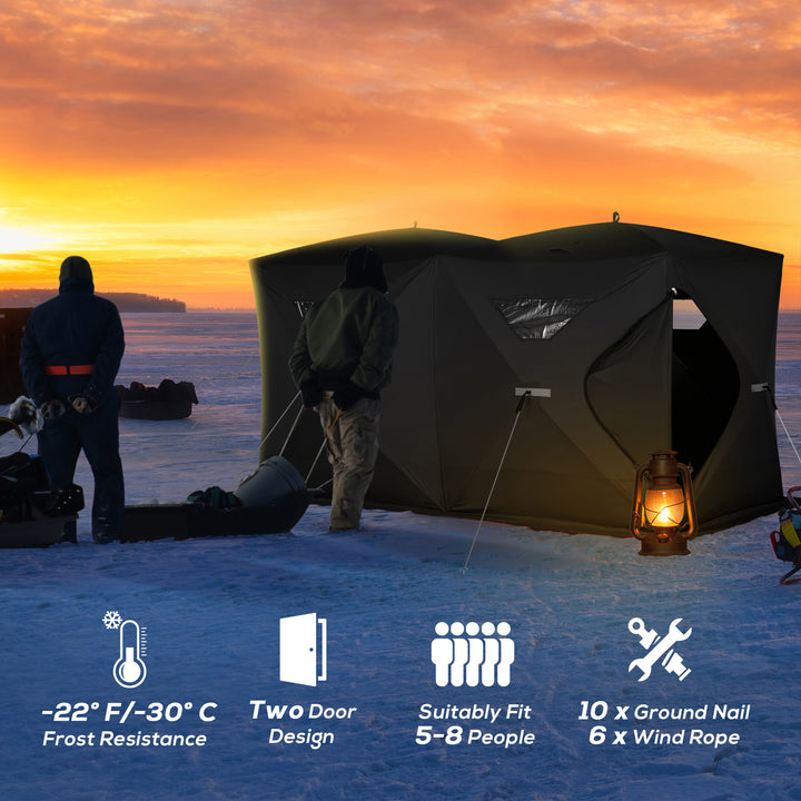 Outsunny 5-8 Person Pop-up Ice Fishing Shelter, Portable Ice Fishing Tent, Black