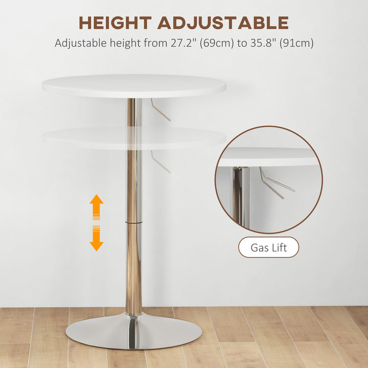 HOMCOM High Top Bar Table, Adjustable Round Kitchen Table with Swivel Top and Steel Base, Bistro Table for 2 People, White