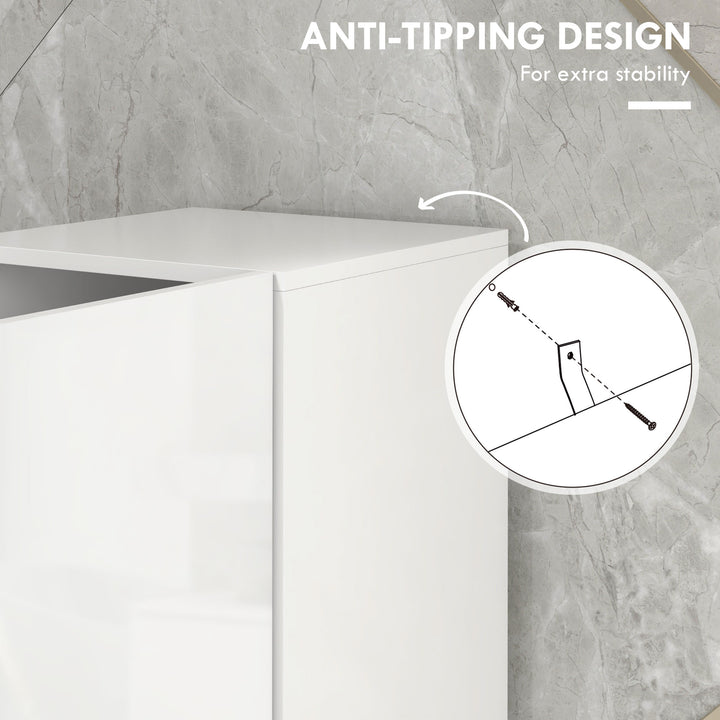 kleankin Tall Bathroom Cabinet, High Gloss Storage Cabinet with Doors and Adjustable Shelves, 11.8" x 11.8" x 71.5", White