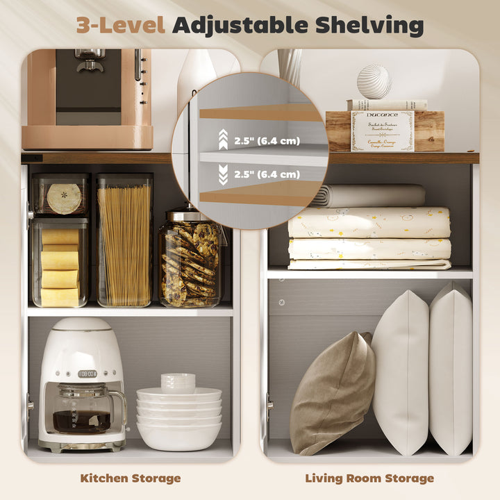 HOMCOM 59" Buffet Cabinet, Farmhouse Sideboard with Thick Top, 2 Barn Doors, 4 Drawers and 2 Adjustable Shelves, White