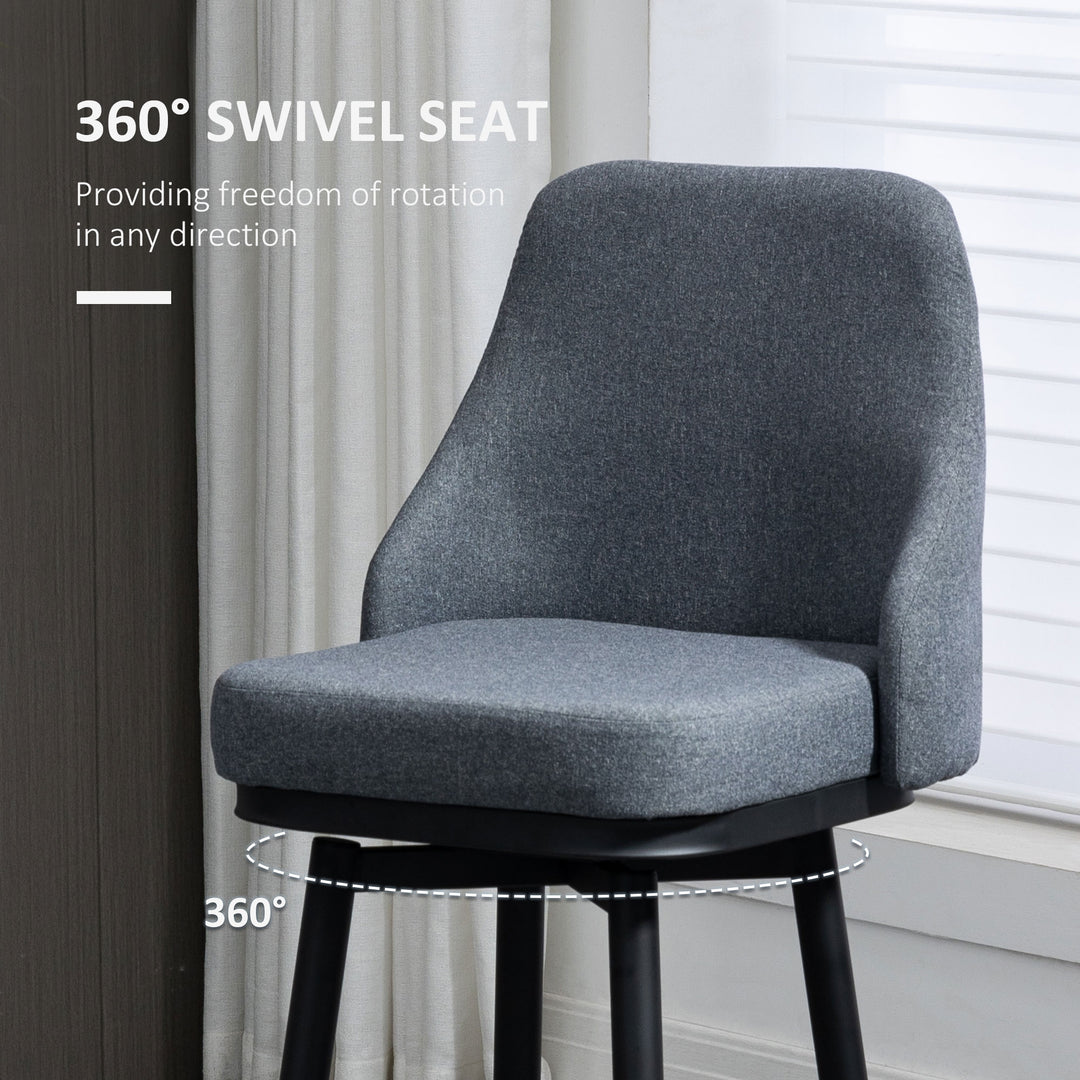 HOMCOM Extra Tall Bar Stools Set of 2, Modern 360° Swivel Barstools, Dining Room Chairs with Steel Legs Footrest, Charcoal Grey