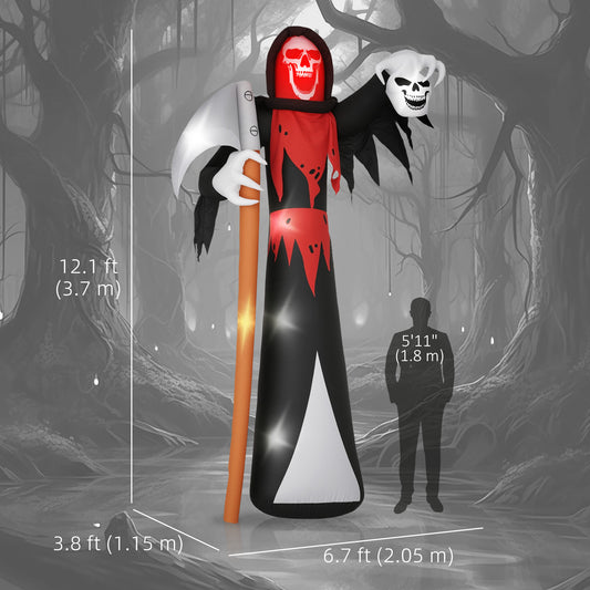 Outsunny 12 FT Halloween Inflatable Grim Reaper, Blow Up Garden Decor with Built-in Lights for Halloween Party Indoor, Outdoor