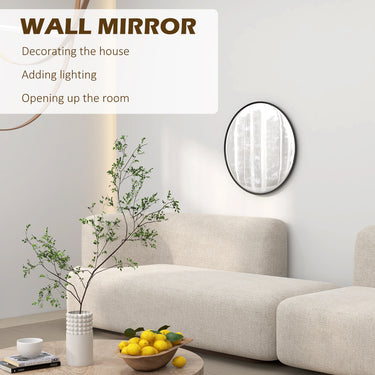 HOMCOM 24" Decorative Wall Mirror for Bedroom Living Room, Modern Round Bathroom Mirror for Home Decor, Black