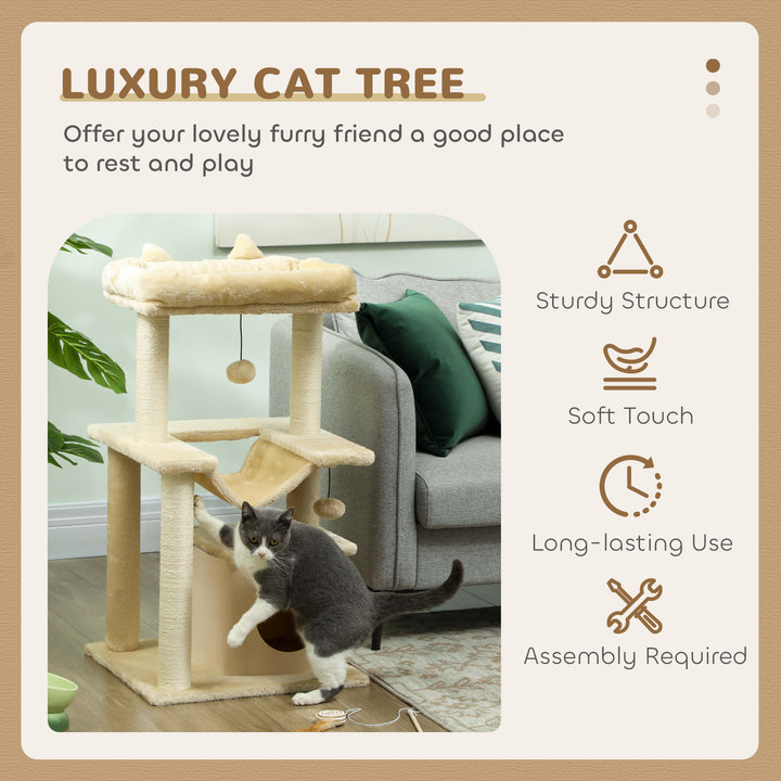 PawHut 39.25'' Cat Tree Tower Multi-Level Kitten House with Scratching Post Condo Hammock Bed Ball Toy - Grey