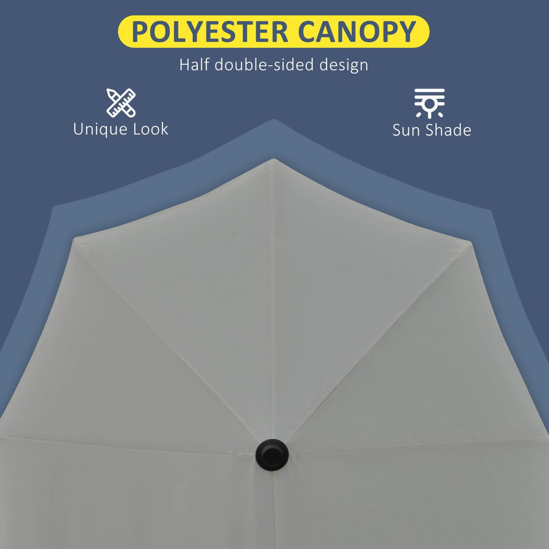 Outsunny 6.6 x 6ft Half Patio Umbrella Outdoor Parasol with Double-Sided Canopy, Crank Handle, Base for Garden, Balcony, Grey