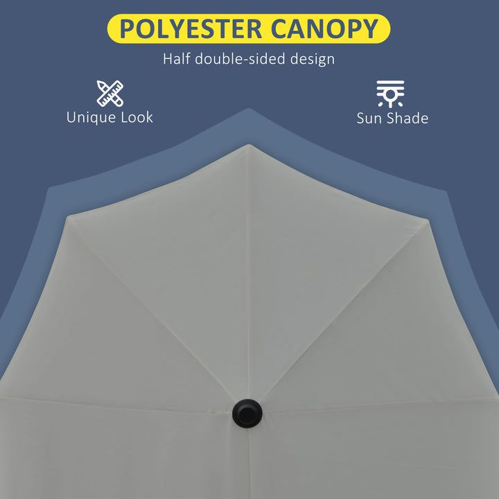 Outsunny 6.6 x 6ft Half Patio Umbrella Outdoor Parasol with Double-Sided Canopy, Crank Handle, Base for Garden, Balcony, Grey