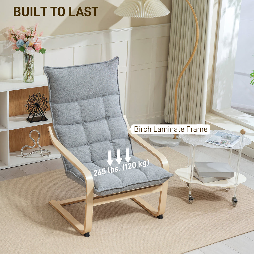 HOMCOM Modern Armchair, Upholstered Accent Chair with Curved Leg and Arm, Leisure Lounge Chair for Living Room, Light Grey