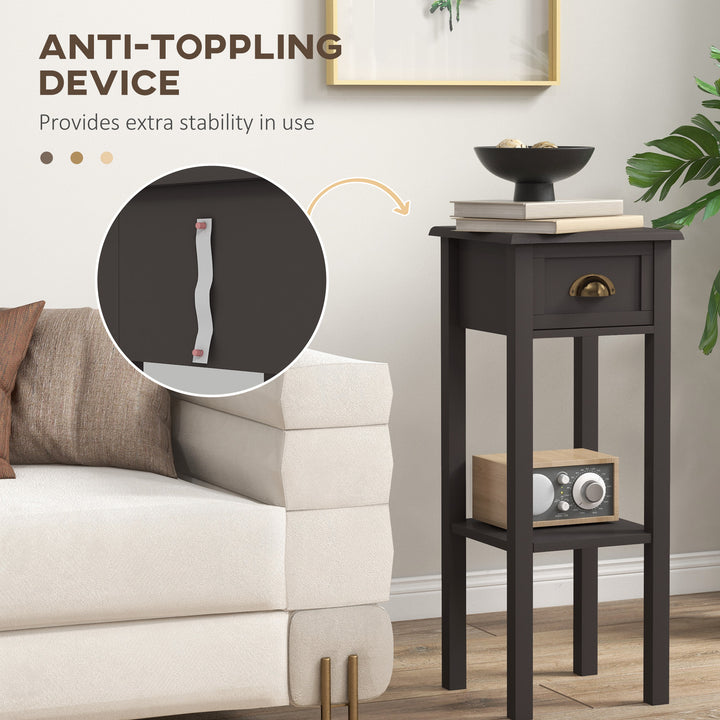 HOMCOM 2-Tier Side Table with Drawer and Shelf, End Table for Living Room and Hallway, Coffee