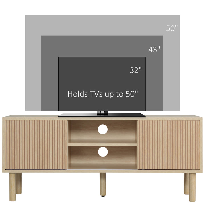 HOMCOM Modern TV Stand for TVs up to 50", TV Cabinet with Storage Shelves for Living Room, Natural