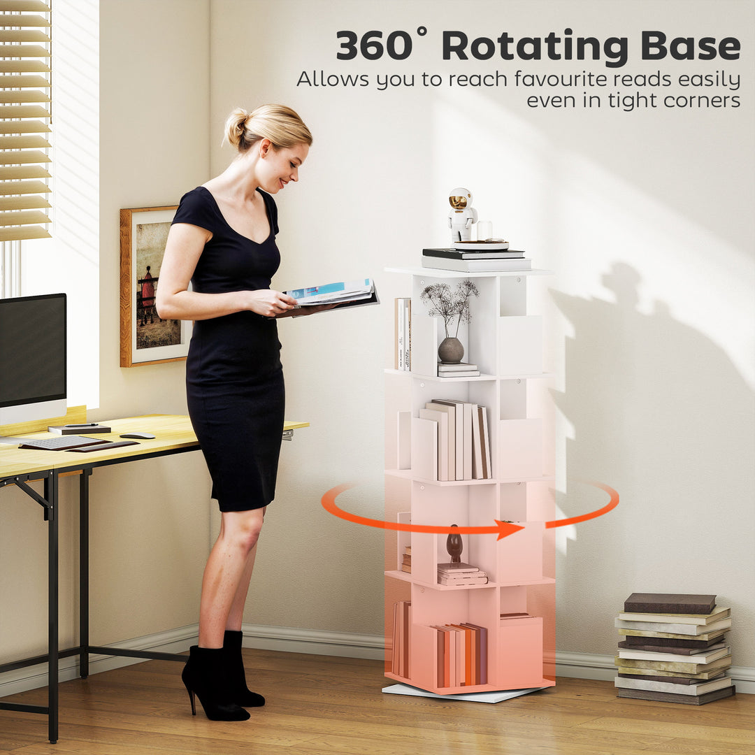 HOMCOM 360° Rotating Bookcase, 4 Tier Bookshelf with 16 Cubbies for Small Space, Living Room, Bedroom, Study, Black Wood Grain