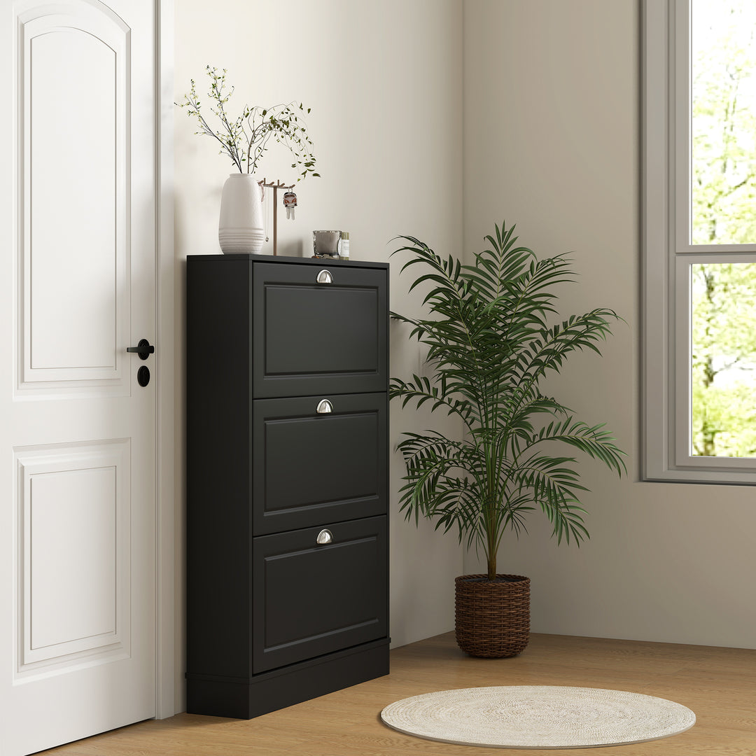 HOMCOM Shoe Cabinet with 3 Flip Drawers, Narrow Shoe Storage Cabinet, Holds 12 Pairs for Entryway, Hallway, White