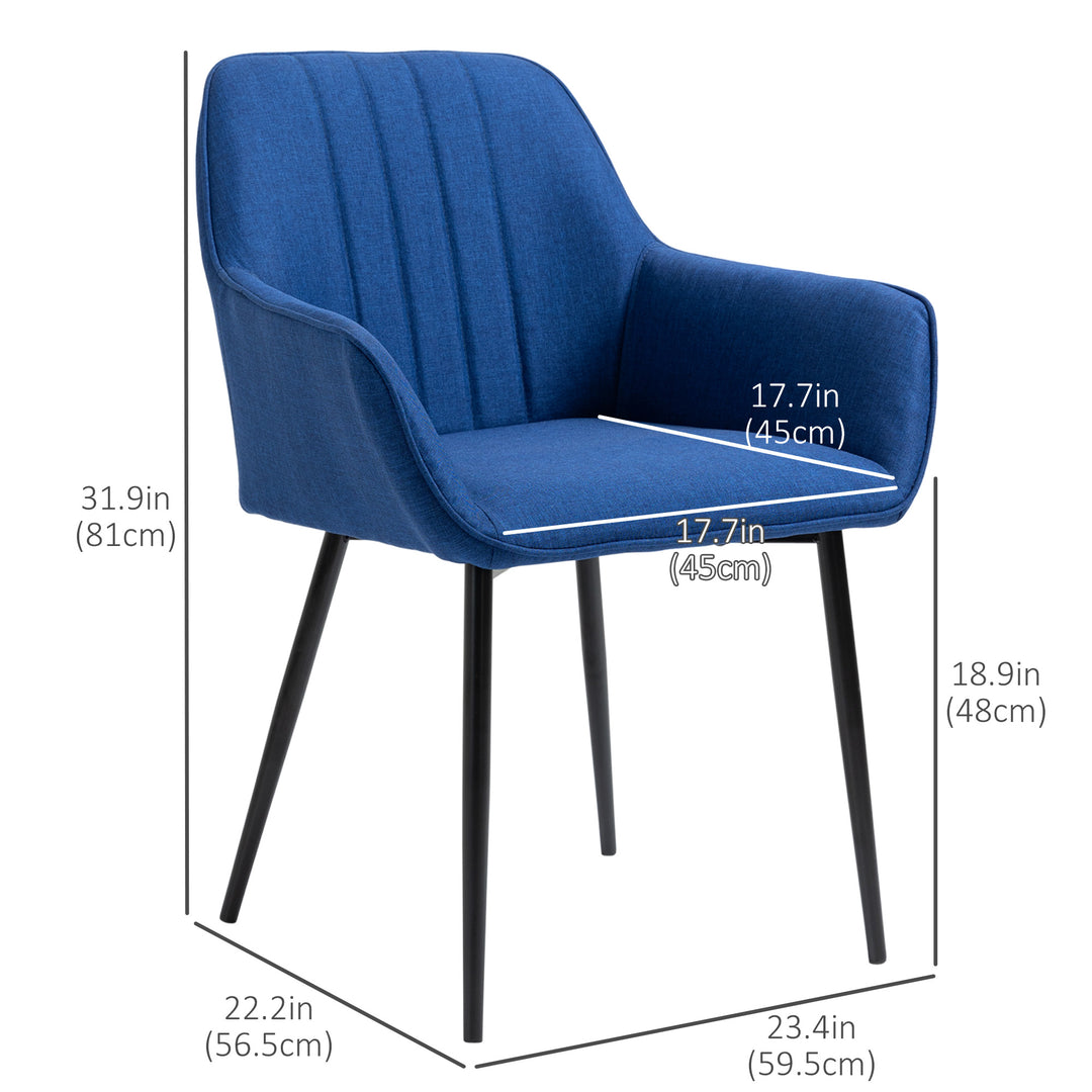 HOMCOM Dining Chairs Set of 2, Linen Upholstery Accent Chair with Back, Armrest, Metal Legs, Dark Grey