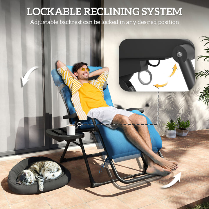 Outsunny Padded Folding Recliner Chair, Patio Lounger with Cupholder, Adjustable Backrest, Removable Cushion, Khaki