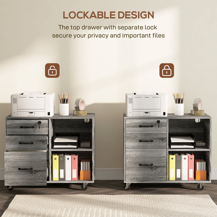 HOMCOM Mobile Printer Stand with Charging Station USB Ports Locking Filing Cabinet for A4 Letter Size Grey