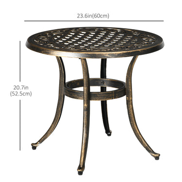 Outsunny Ф23.6" Round Outdoor Side Table, Cast Aluminum Frame Patio Coffee Side Desk for Patio, Garden, Balcony, Bronze