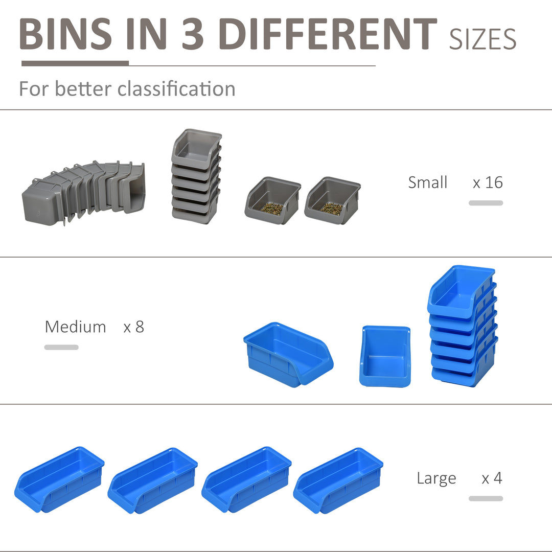 DURHAND 44PC Wall Mounted Storage Bins Parts Rack Kit with 2 Colour Parts, Hardware Screw Tool Organizer with Storage Bins, Pegboard and Hooks, Garage Plastic Organizer, Blue