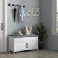 HOMCOM Entryway Bench with Cushion, Hidden Storage, Adjustable Shelves and Shutter Doors, 35.4" Shoe Bench, White